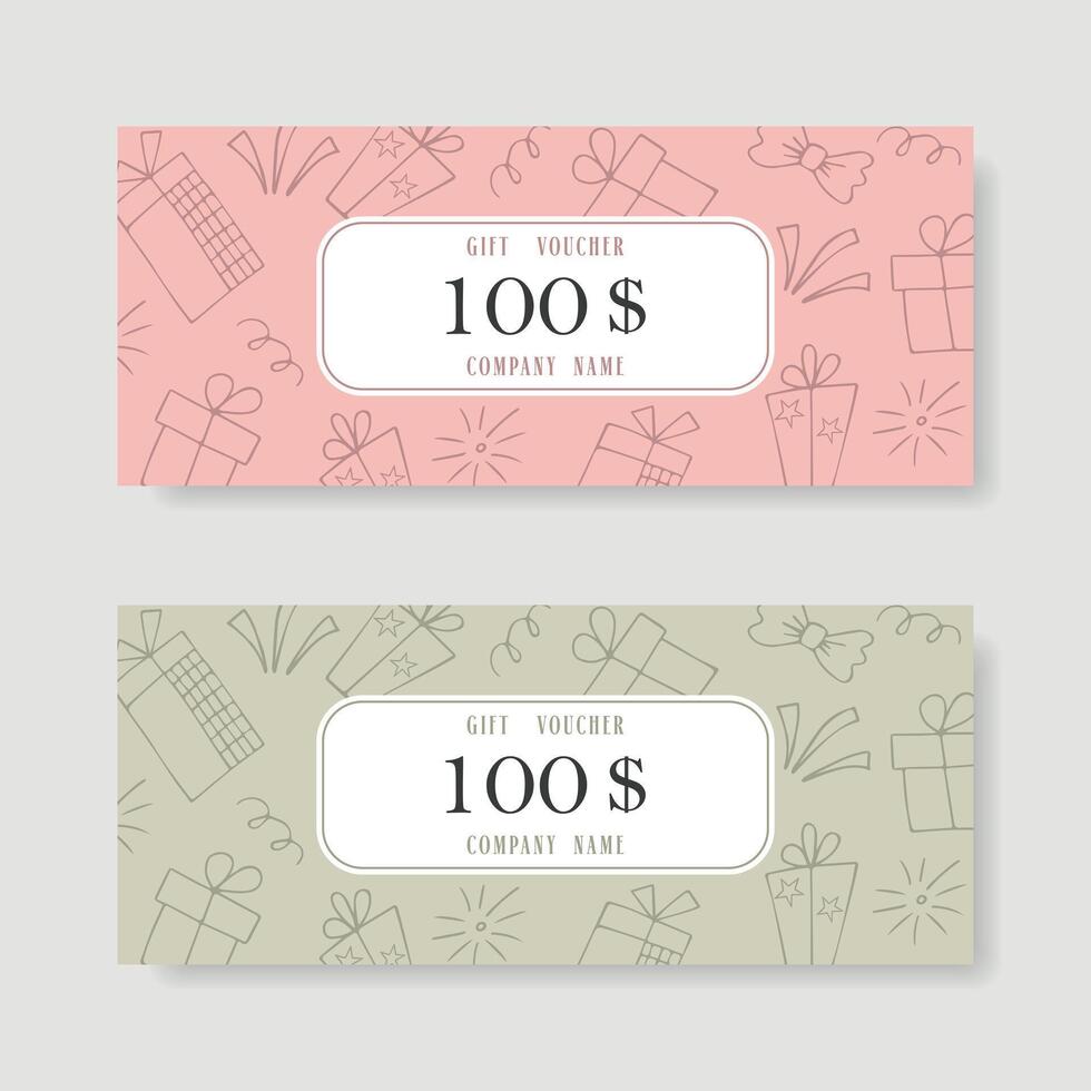 Gift voucher in doodle style. Gift certificate template. vector