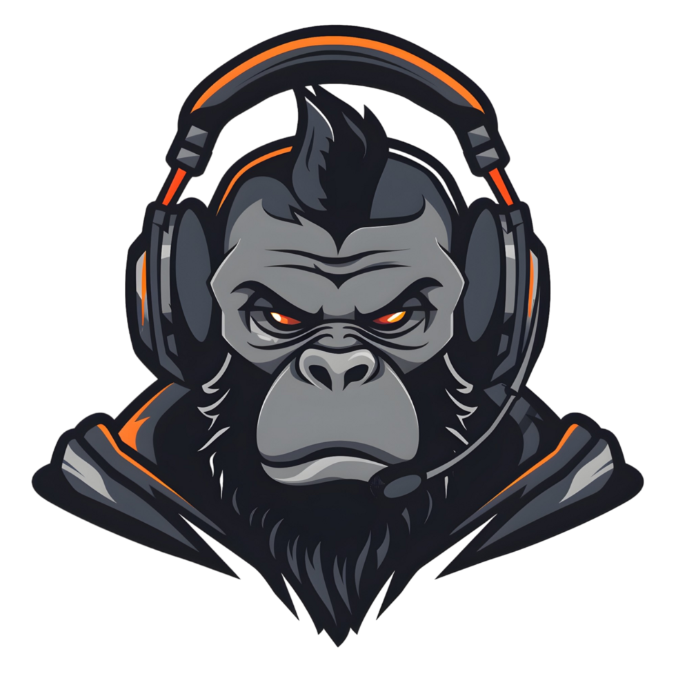 A gorilla with headphones on and a picture of a gorilla on the back png