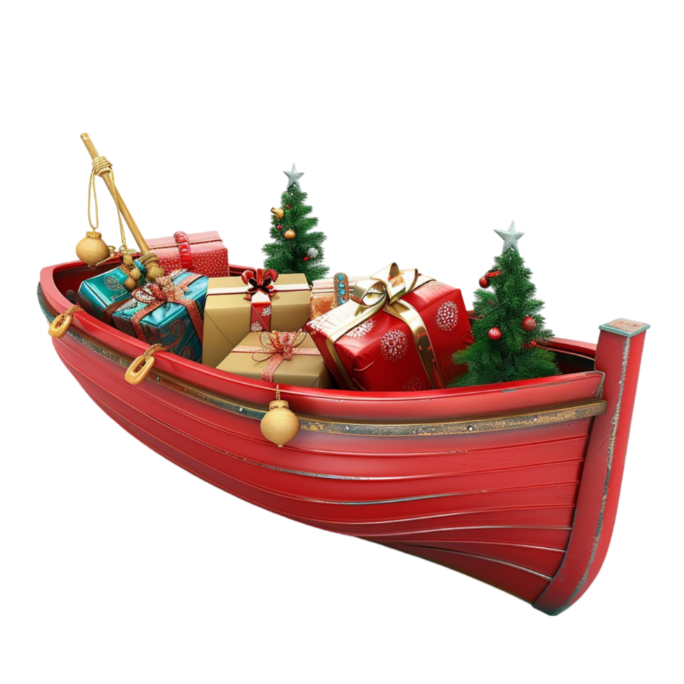 Christmas boat with Christmas gifts on it AI-Generated png