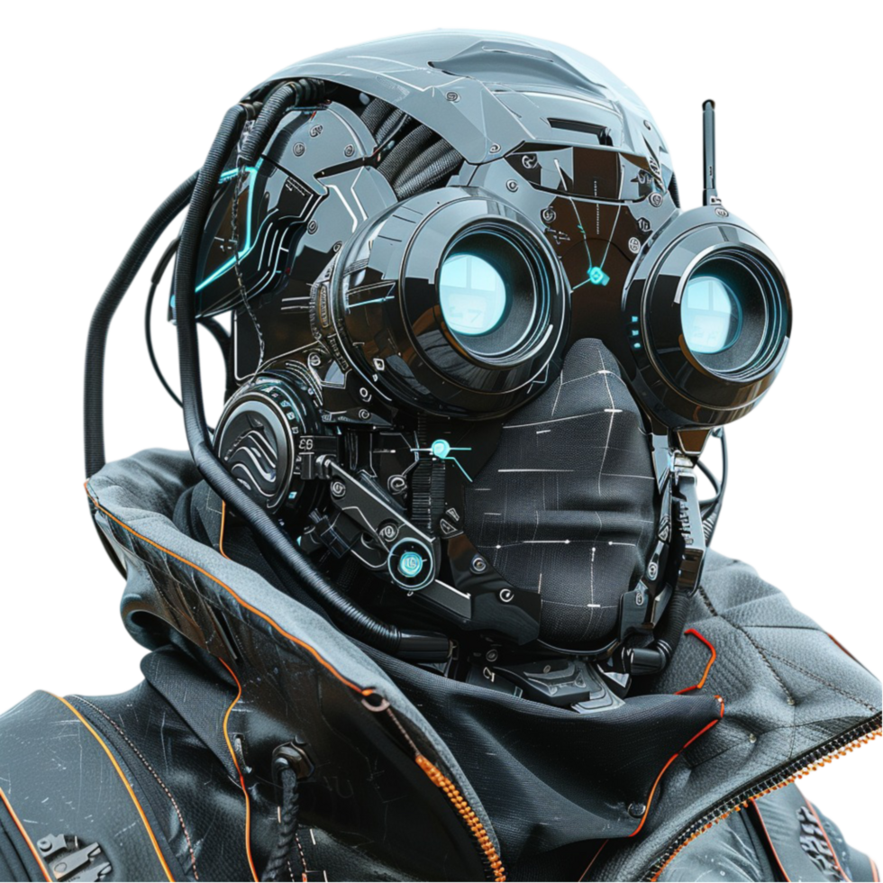 a futuristic robot with a helmet and goggles AI-Generated png