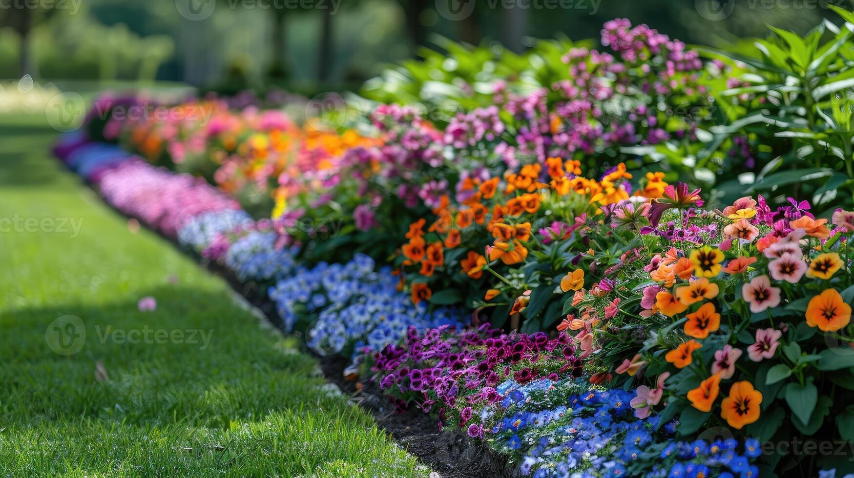 Multi-colored flower bed in the park. Outdoor summer gardening. photo