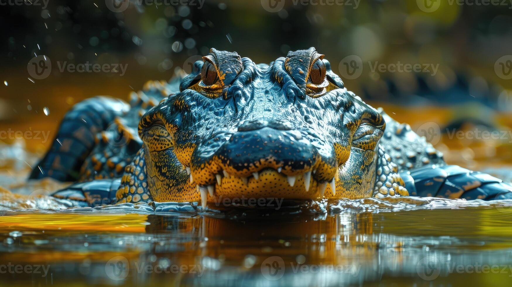 Head of crocodile with big teeth in wetland photo