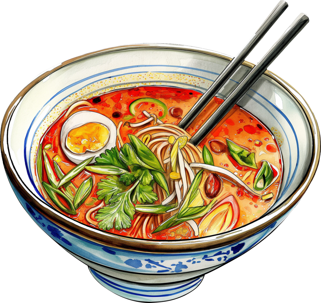 Laksa, spicy noodle soup with a base of either coconut milk or sour asam png