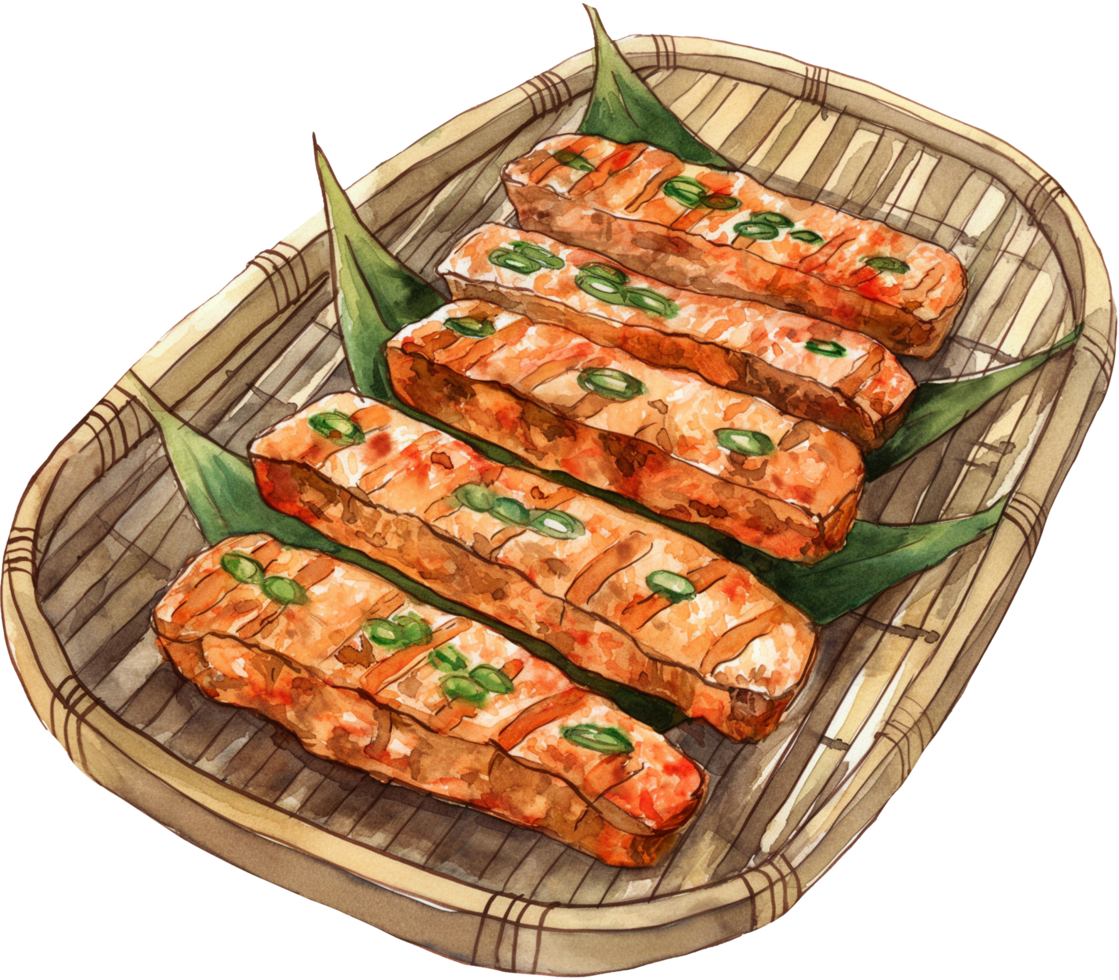 Otak Otak, grilled fish cake made of ground fish meat mixed with tapioca starch and spices png