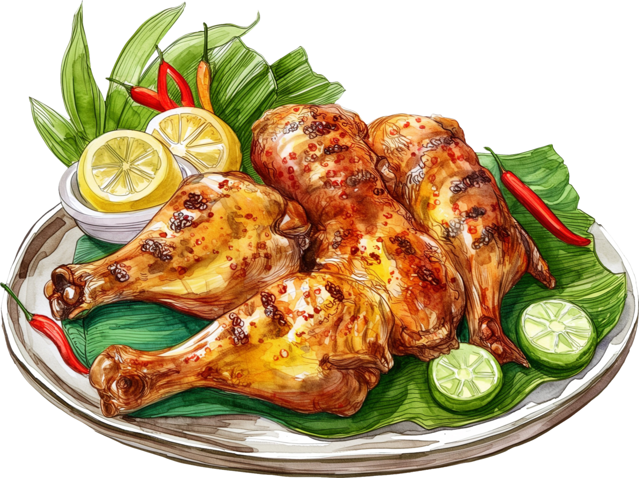 Ayam Percik, grilled chicken with a spicy coconut milk marinade png