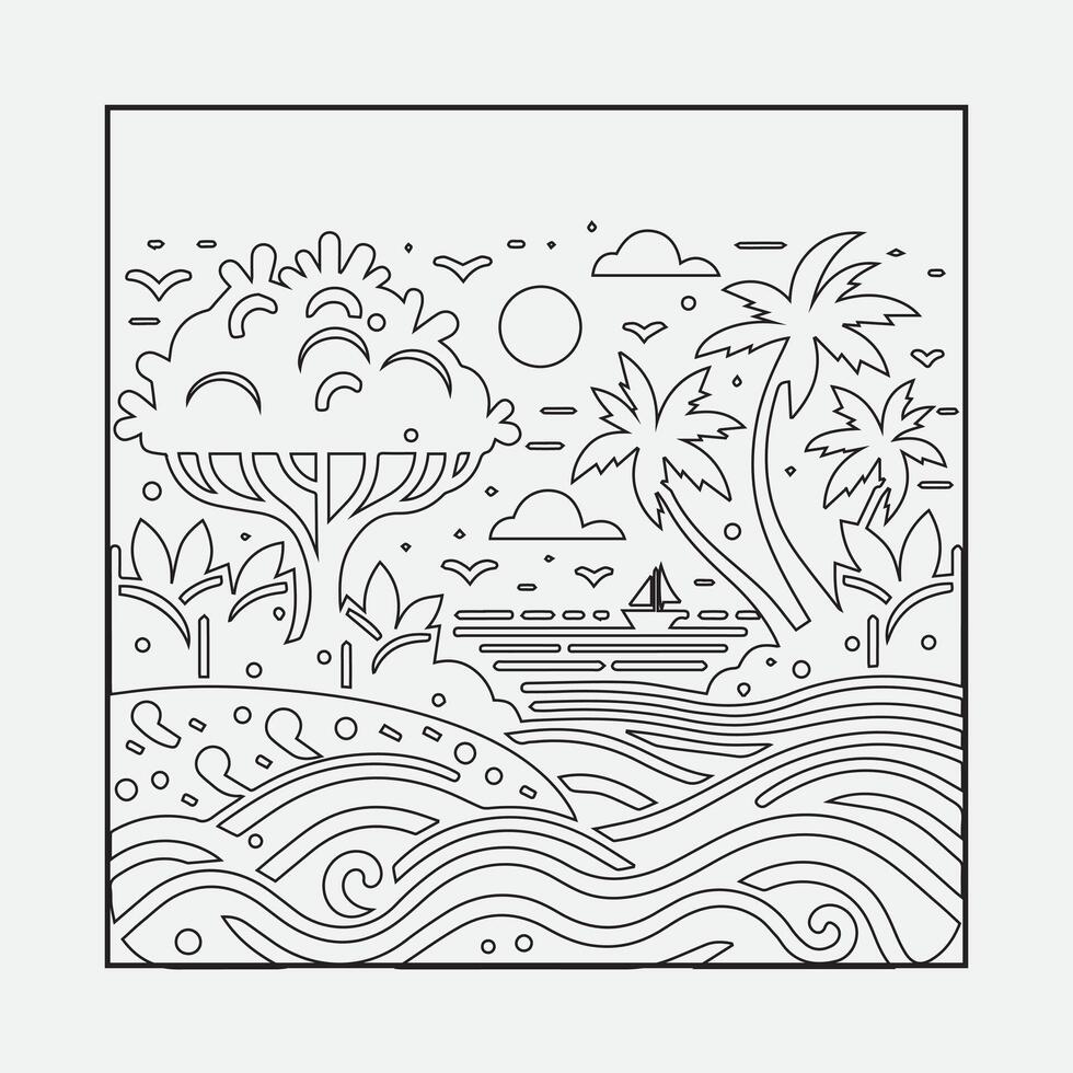 Draw a sketch of a beach scene with a neat outline vector