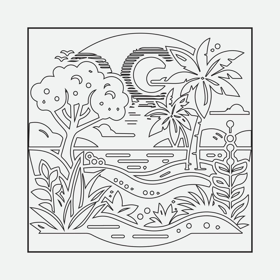 Draw a sketch of a beach scene with a neat outline vector