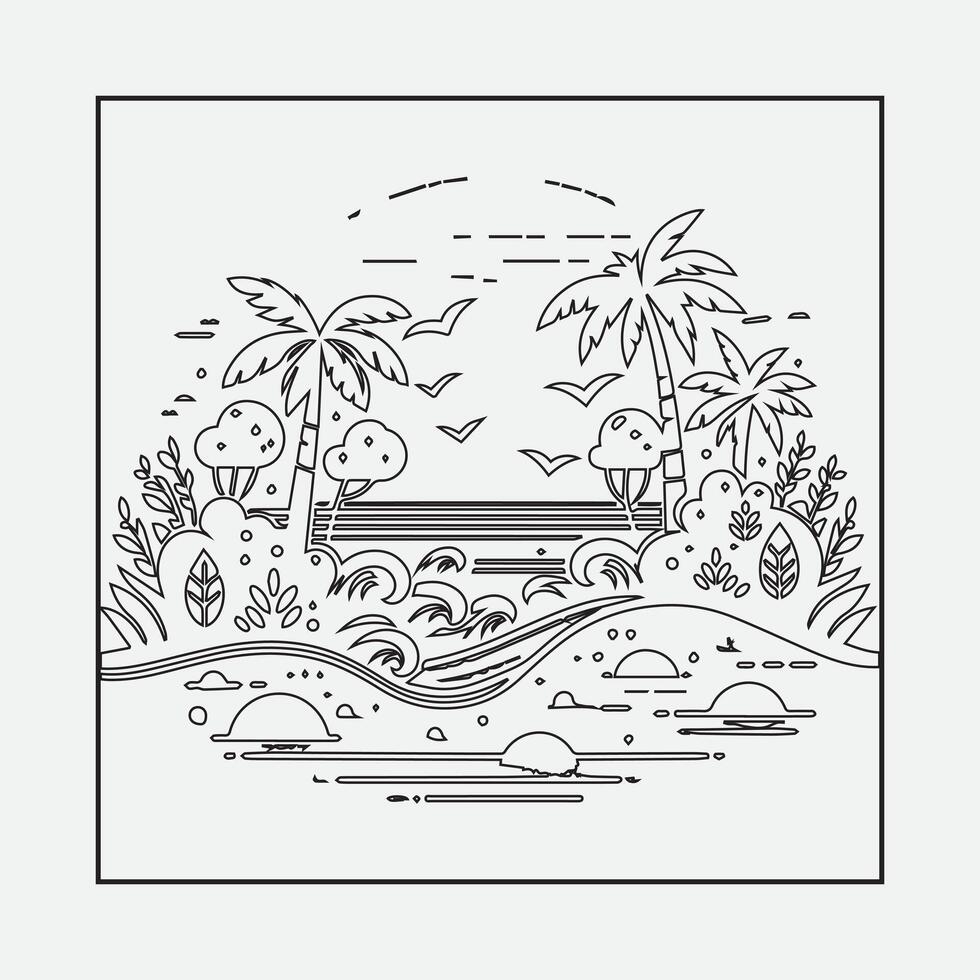 Draw a sketch of a beach scene with a neat outline vector