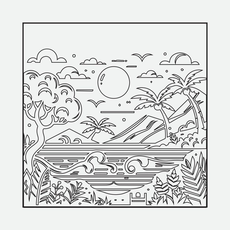 Draw a sketch of a beach scene with a neat outline vector