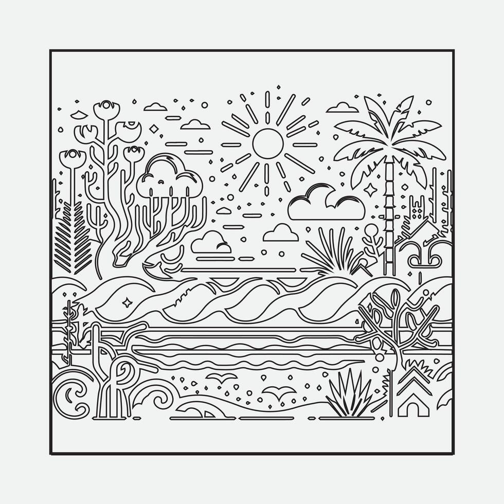 Draw a sketch of a beach scene with a neat outline vector