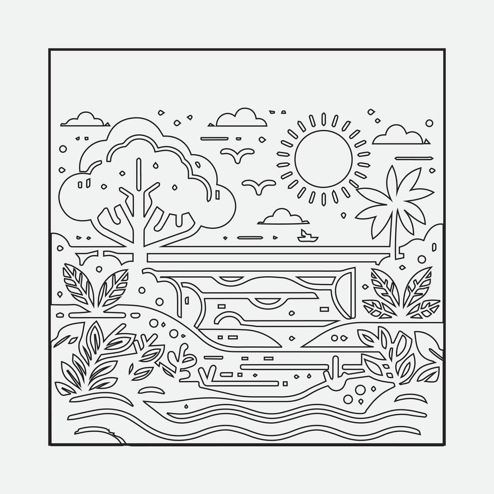 Draw a sketch of a beach scene with a neat outline vector