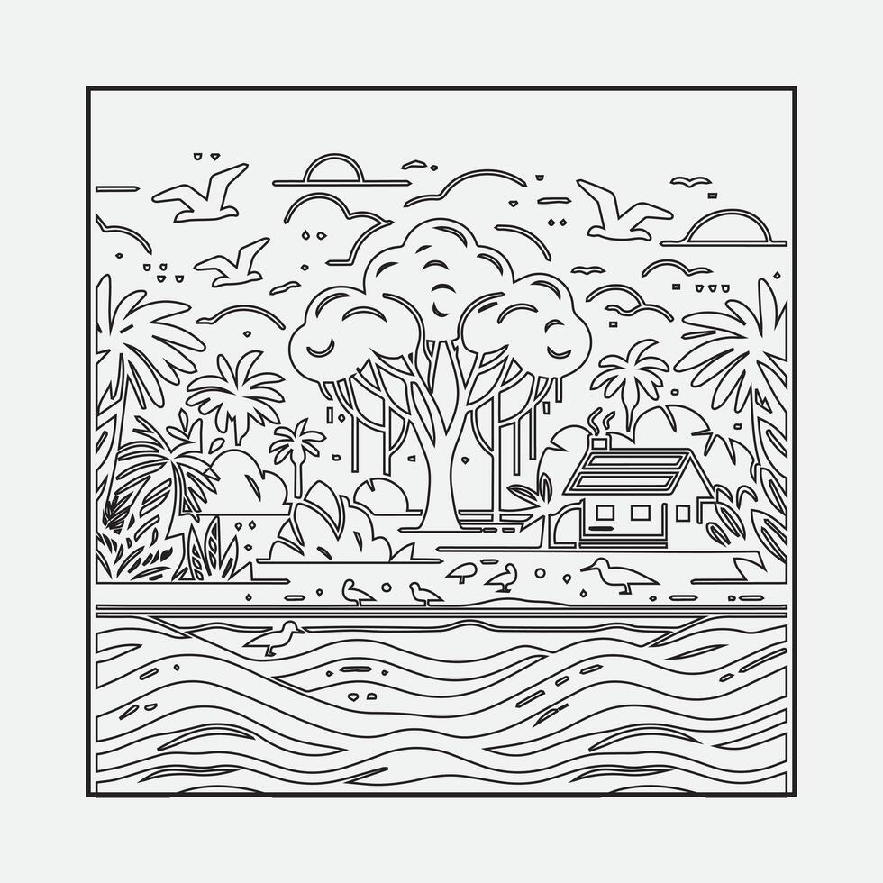 Draw a sketch of a beach scene with a neat outline vector