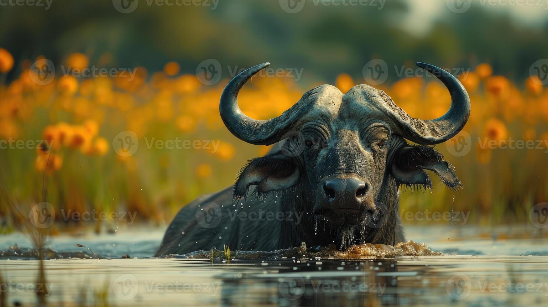 Buffalo submerged in serene water photo