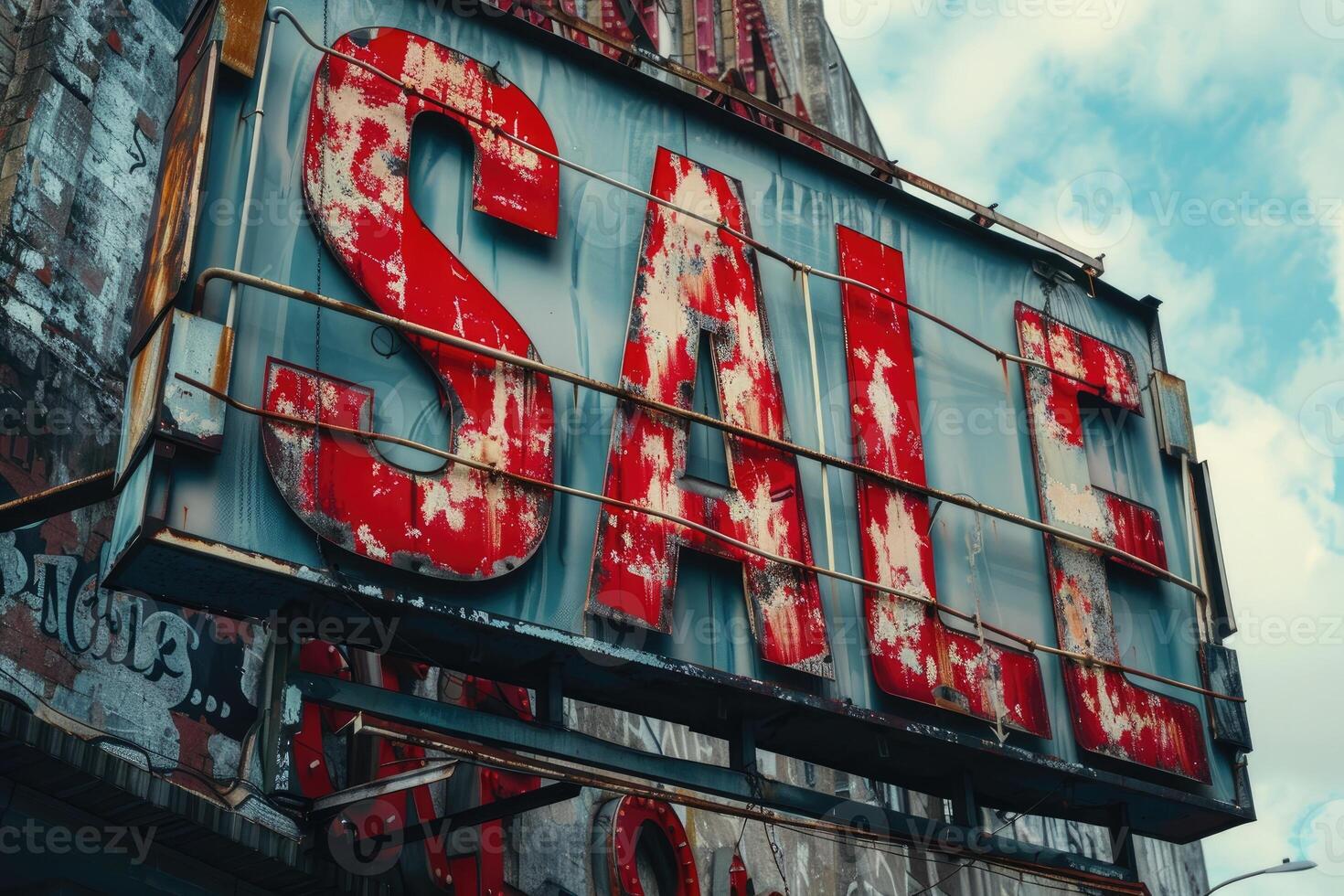 Bright red sale sign with lights photo