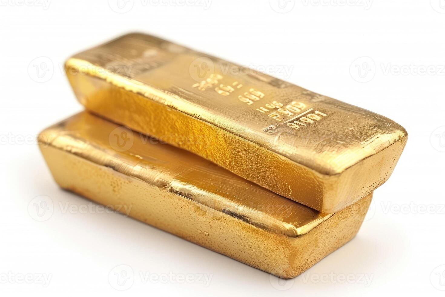 Stack of shiny gold bars on white background photo