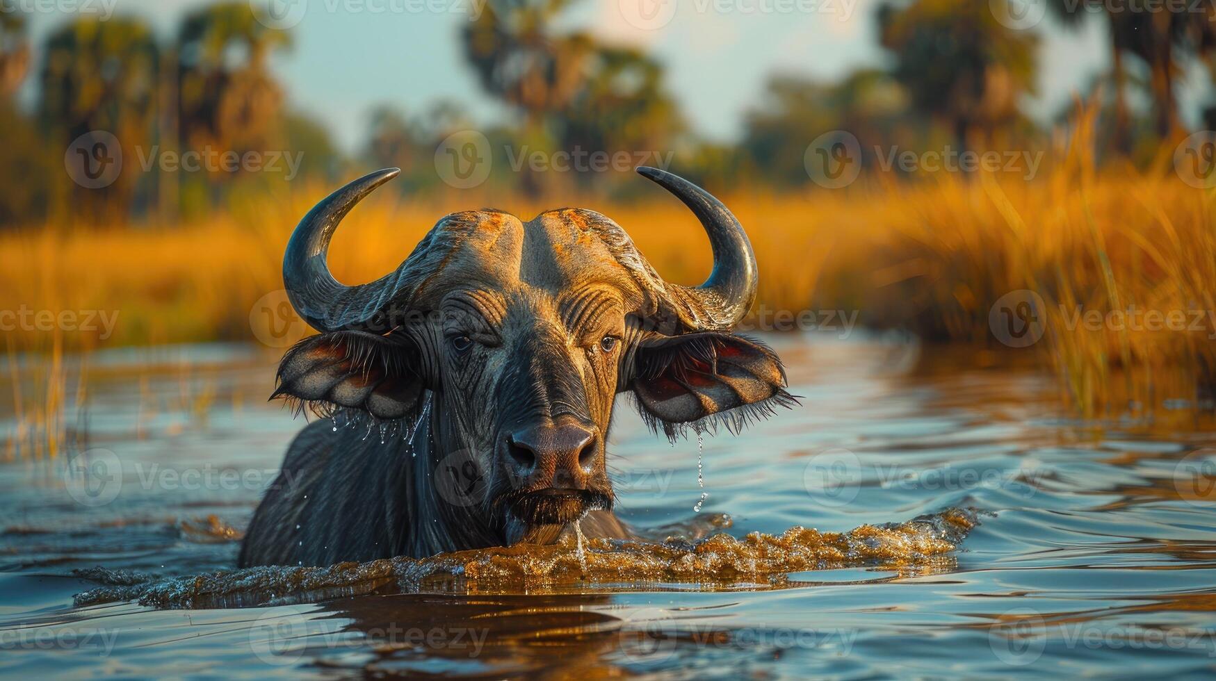 Buffalo submerged in serene water photo