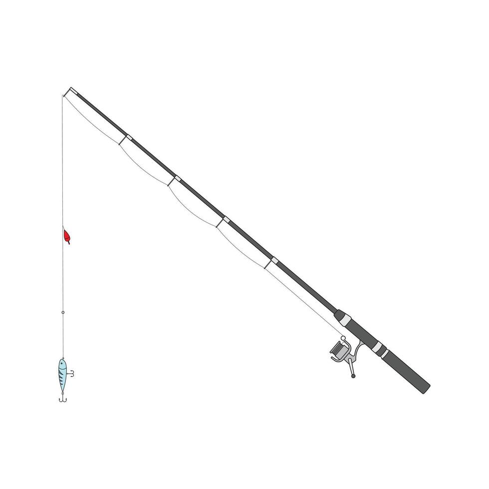 Hand drawn kids drawing cartoon illustration fishing rod icon Isolated on White vector