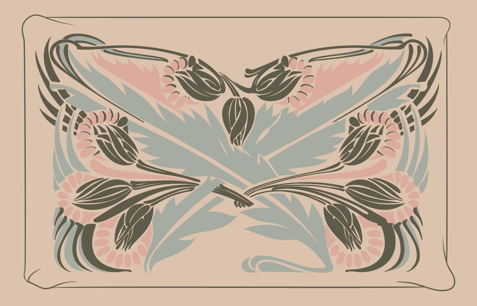 hand draw retro Art Nouveau floral botanical decorative frames vector