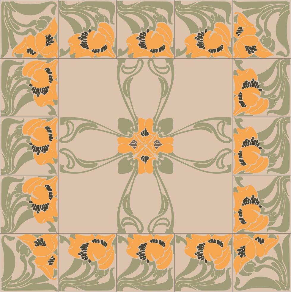 Art nouveau botanical flower seamless pattern background vector
