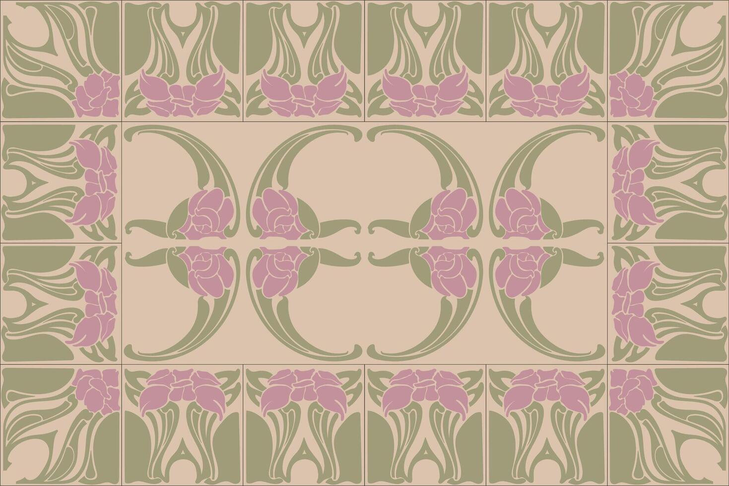 Art nouveau botanical flower seamless pattern background vector