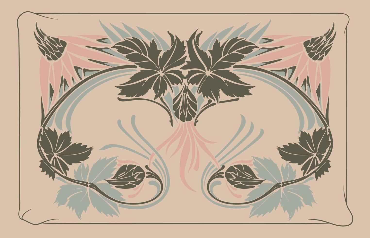 hand draw retro Art Nouveau floral botanical decorative frames vector