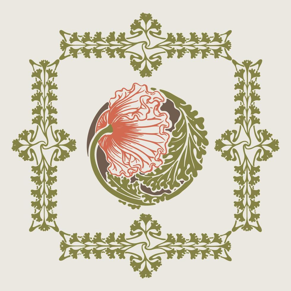 Art Nouveau flower botanical decorative frames background illustration vector
