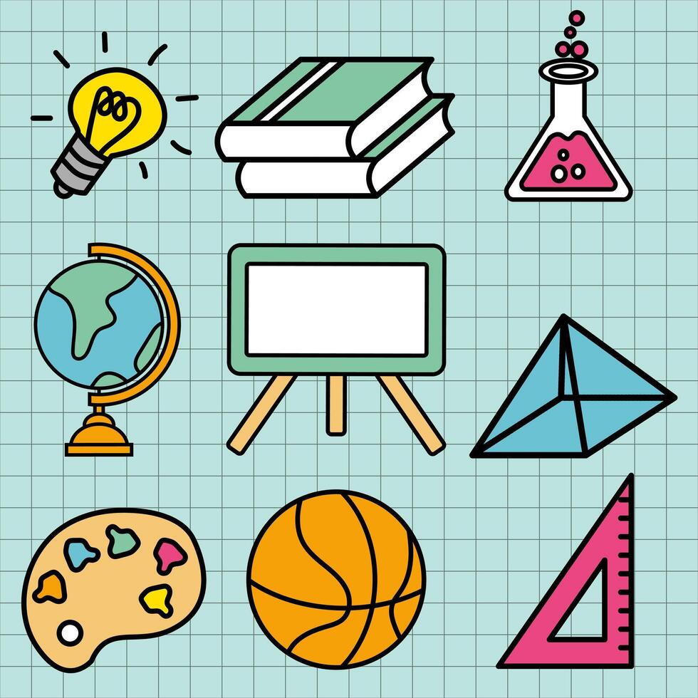 set of colorful Back To School doodles. Very suitable for designs at the beginning of the semester, school, education, students, and so on vector