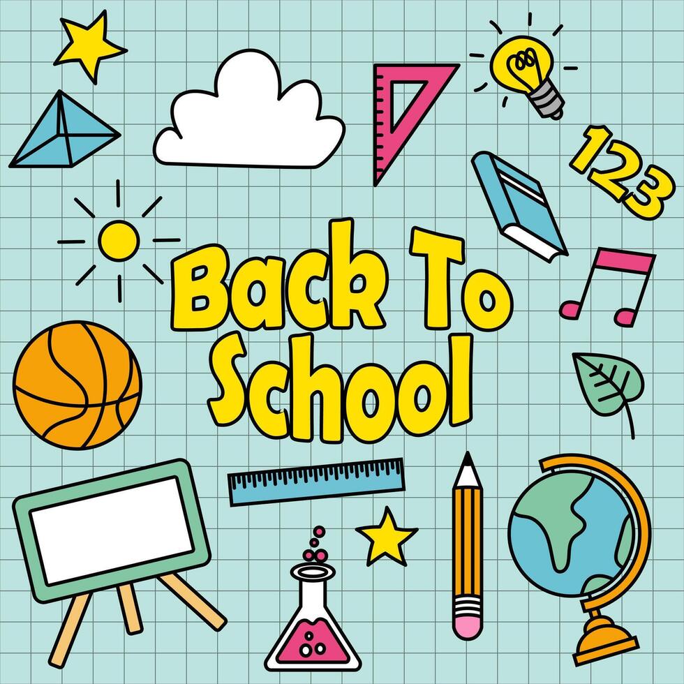 set of colorful Back To School doodles. Very suitable for designs at the beginning of the semester, school, education, students, and so on vector