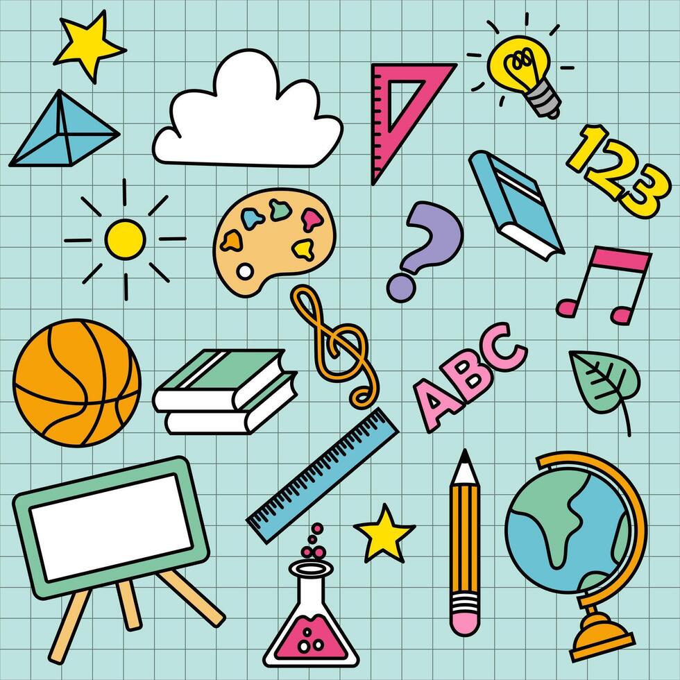 set of colorful Back To School doodles. Very suitable for designs at the beginning of the semester, school, education, students, and so on vector
