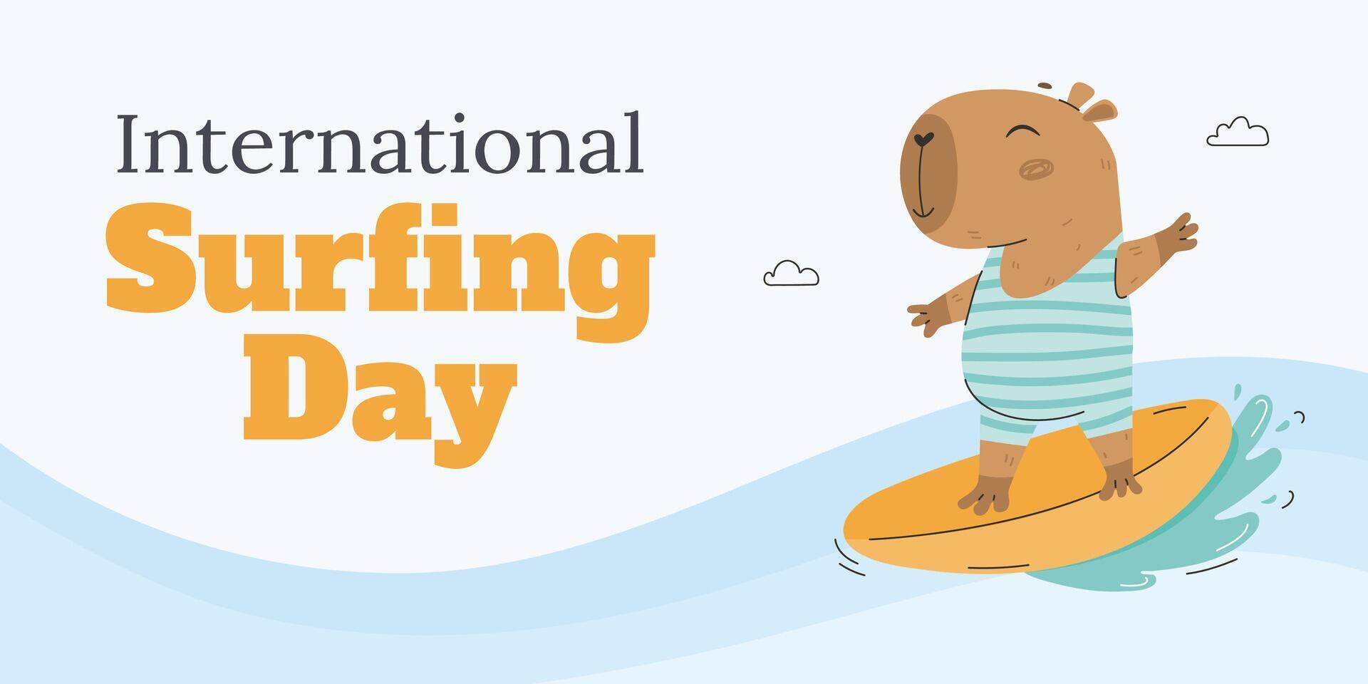 Banner for international surf day with capybara vector