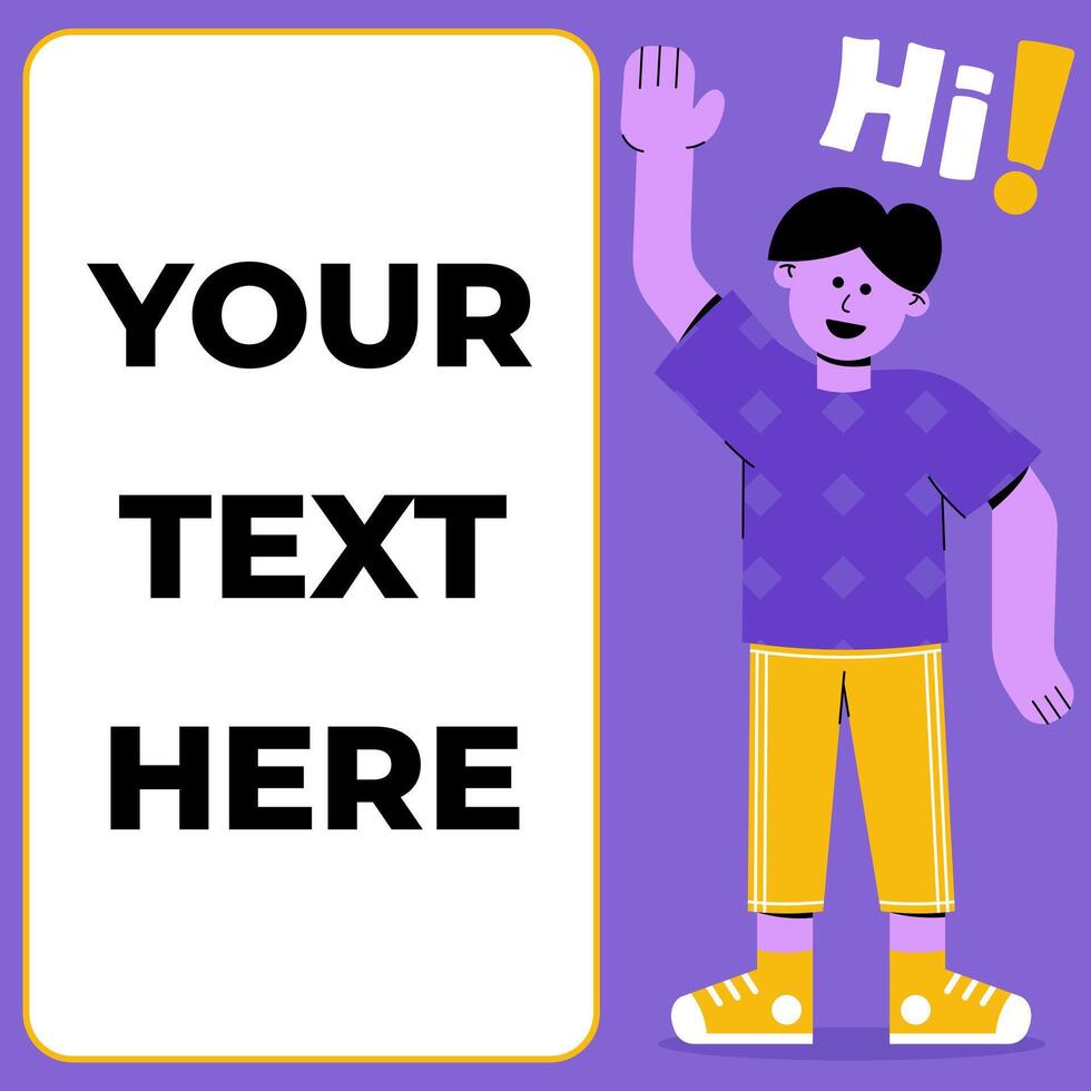 Hi Hello Greeting Flat Illustration Concept - Man Teen Say Salutation Salaam vector