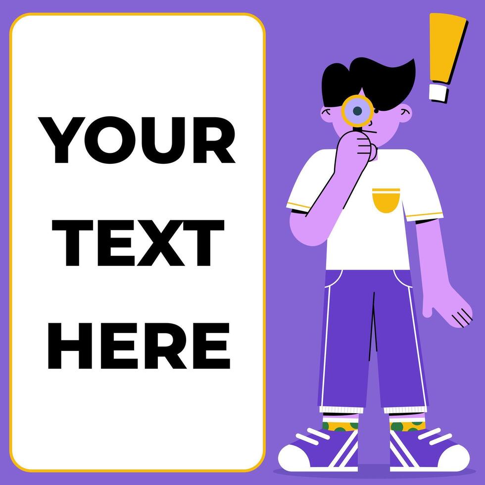 Search Research Investigation Flat Illustration Concept - Man Teen Investigate with Magnifier and Zoom vector