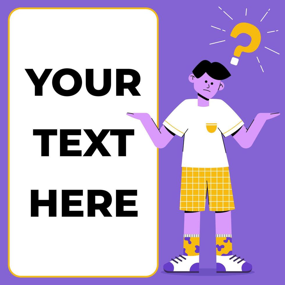 Confused No Idea Thinking Questioning Puzzled Flat Illustration Concept - Man with Question on Copy Space vector