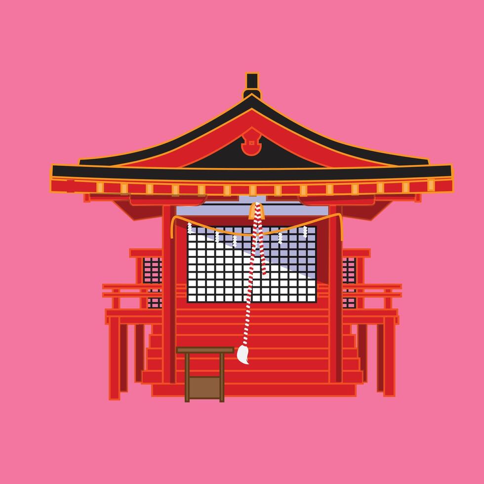 Red Shrine is a place of prayer in Japan. vector