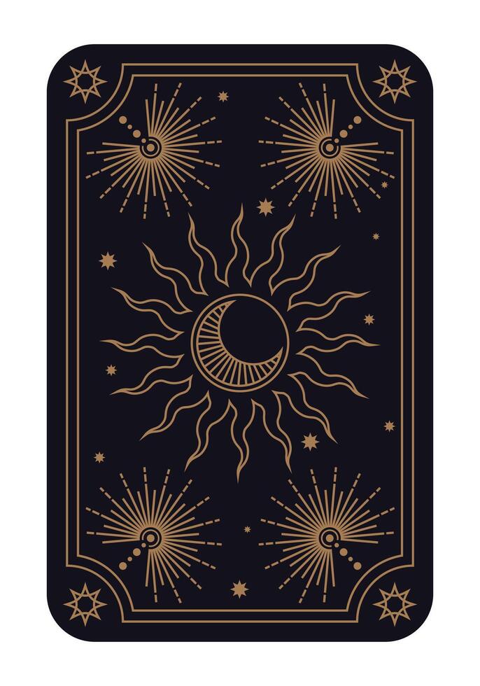 Mystical Sun and Crescent Moon Drawing, Tarot Card Background, Magic Illustration vector