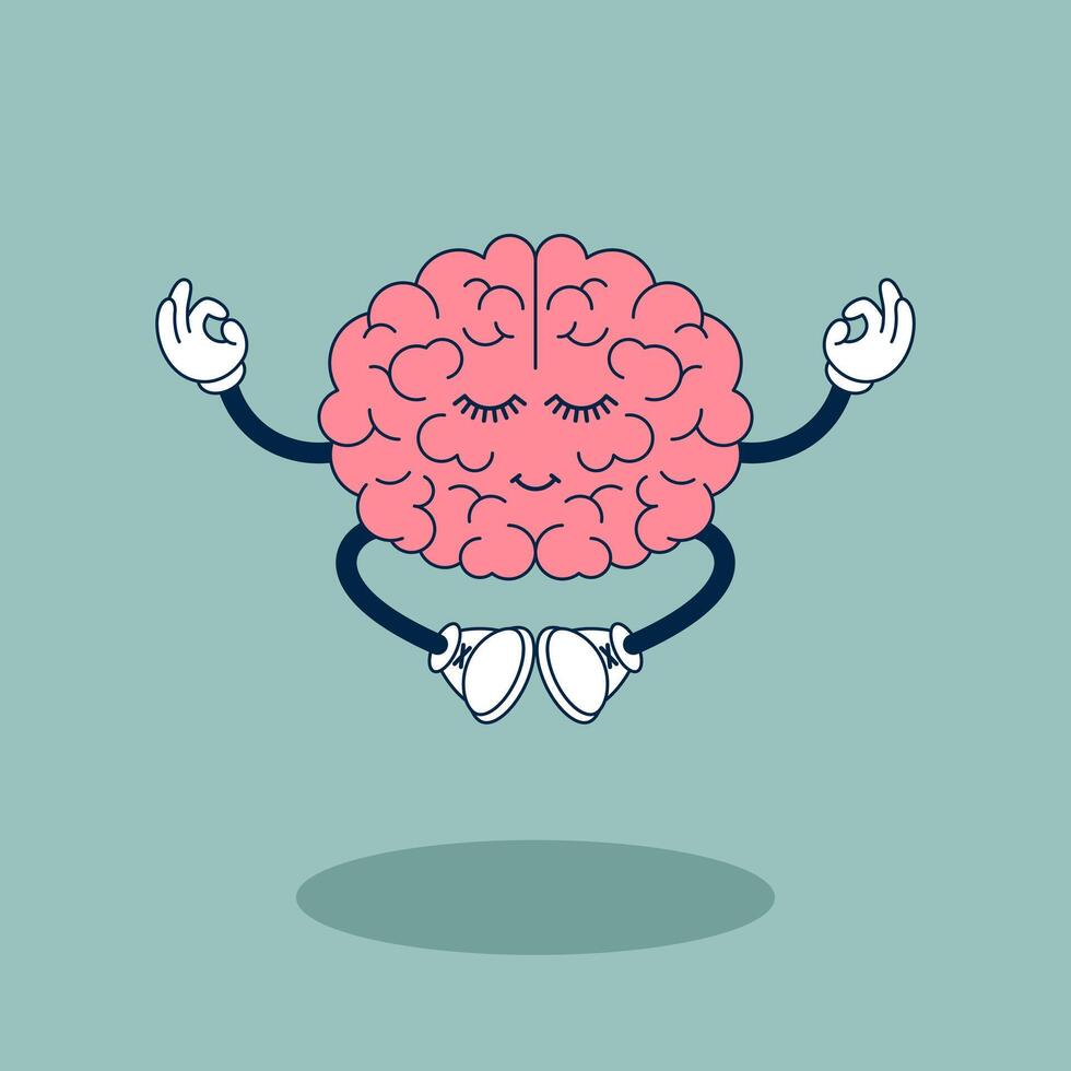 Happy Human Brain. Mental Calm, Yoga, Relaxation, Meditation, Kawaii Illustration vector