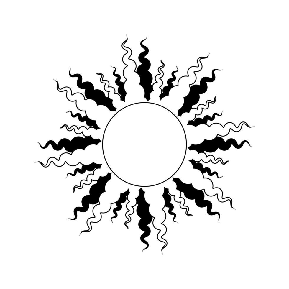 Ancient Esoteric Sun Symbol, Astrological Sign, Black Line Art, vector