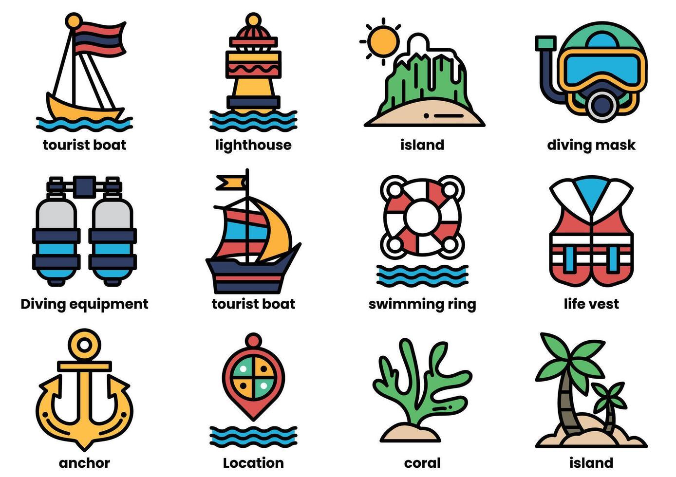 A set of icons for various water sports and activities vector