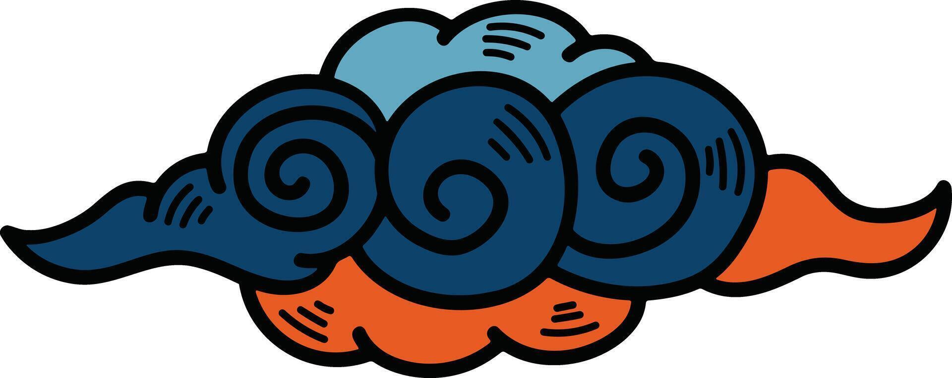 Chinese or Japanese cloud illustration Hand drawn in line style vector