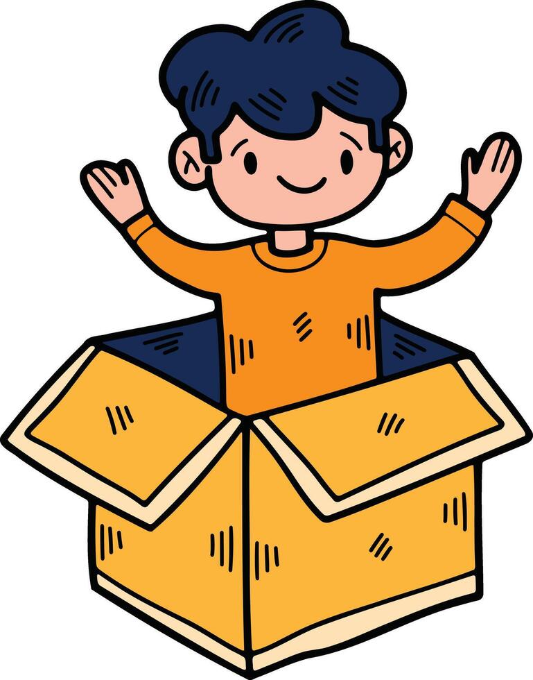 child with gift box Hand drawn illustrations in line art style vector