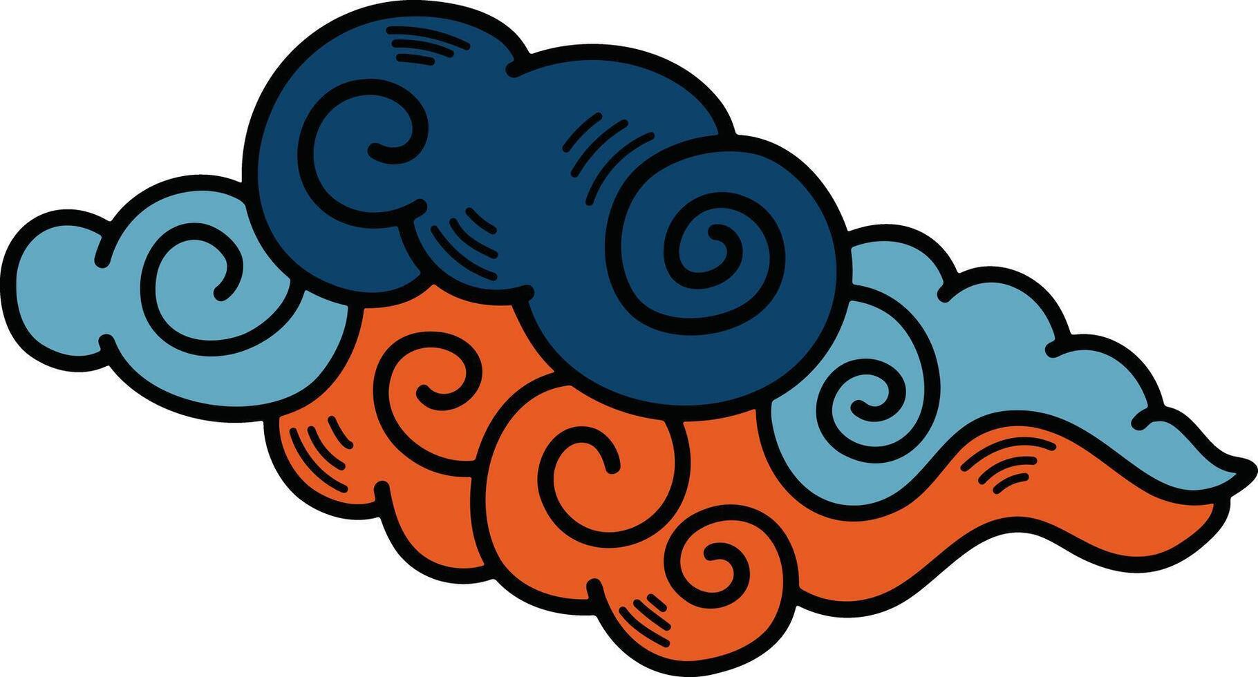 Chinese or Japanese cloud illustration Hand drawn in line style vector