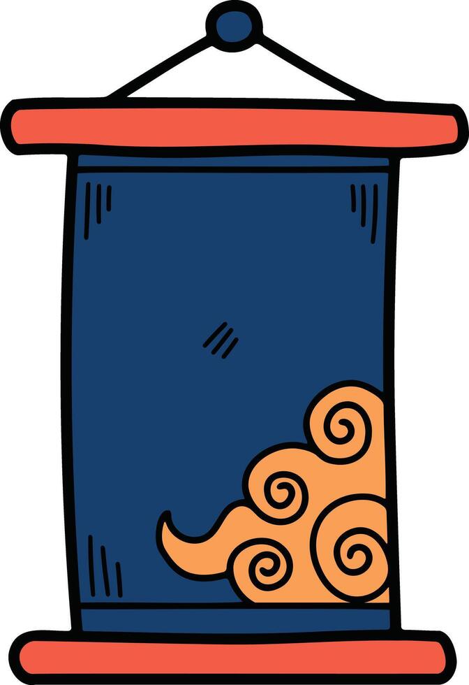 Illustration of scroll sign, hand drawn in Chinese style. vector