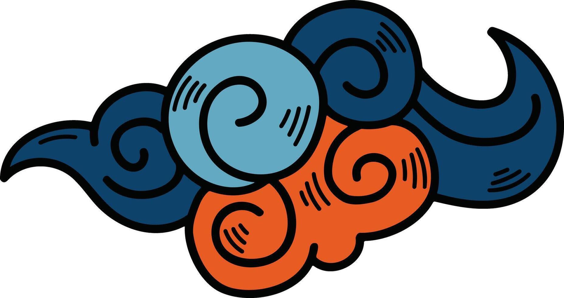 Chinese or Japanese cloud illustration Hand drawn in line style vector