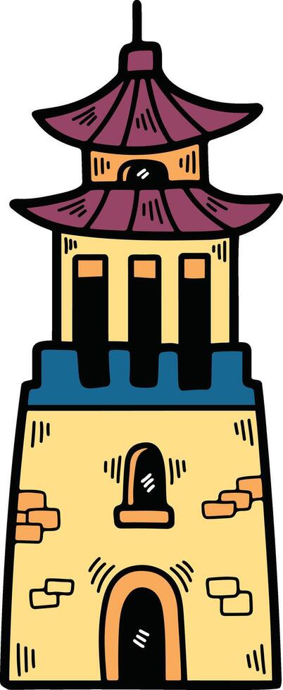 Old architectural buildings in Chinese or Japanese style Hand drawn in line style. vector