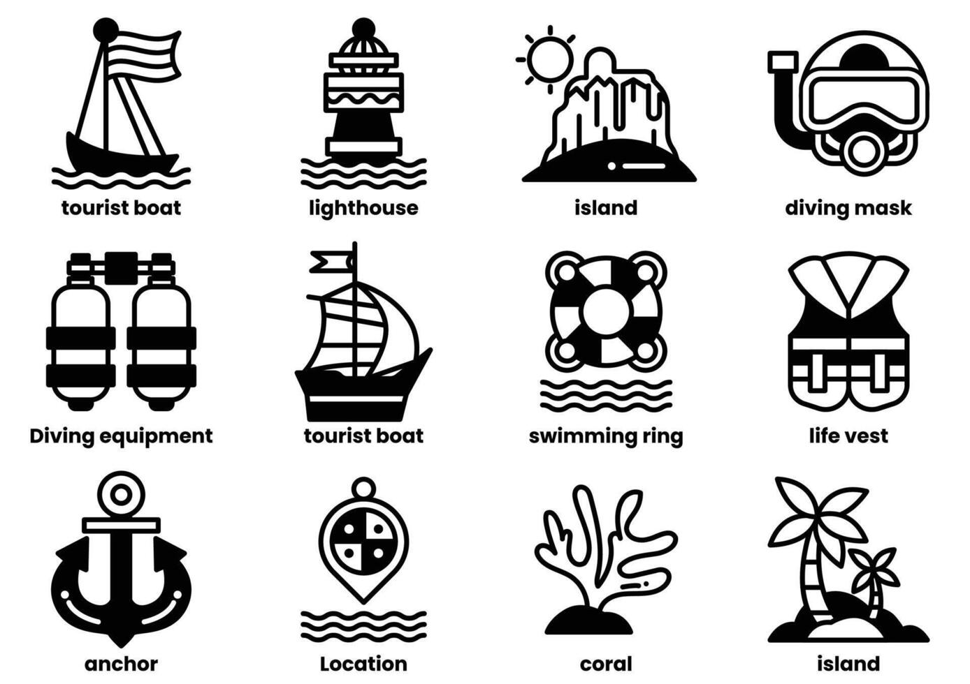 A set of icons for various water sports and activities vector