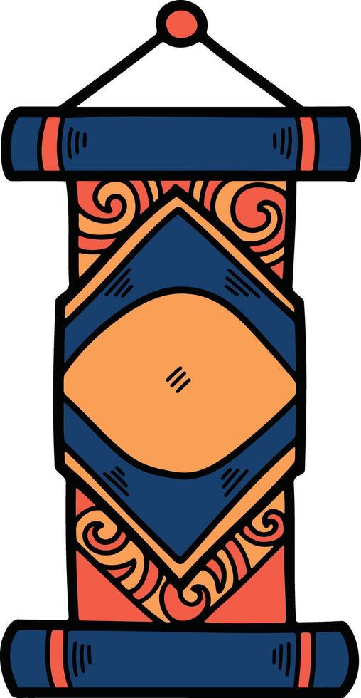 Illustration of scroll sign, hand drawn in Chinese style. vector