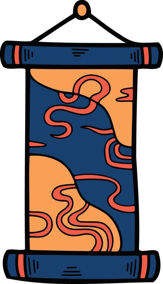Illustration of scroll sign, hand drawn in Chinese style. vector