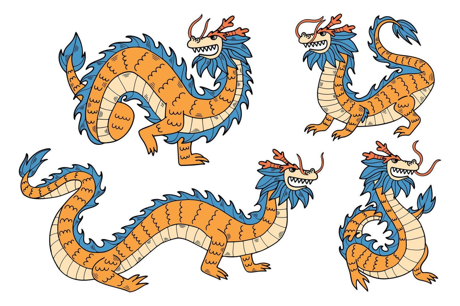 Chinese or Japanese style dragon illustration Hand drawn in line style vector