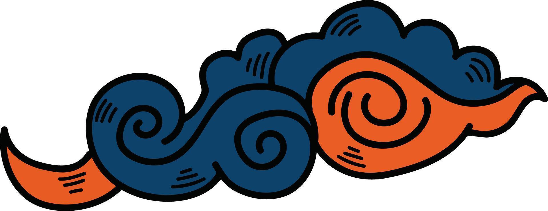 Chinese or Japanese cloud illustration Hand drawn in line style vector