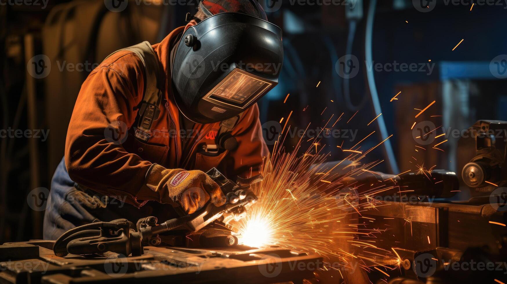 Industrial welder with torch in the factory photo